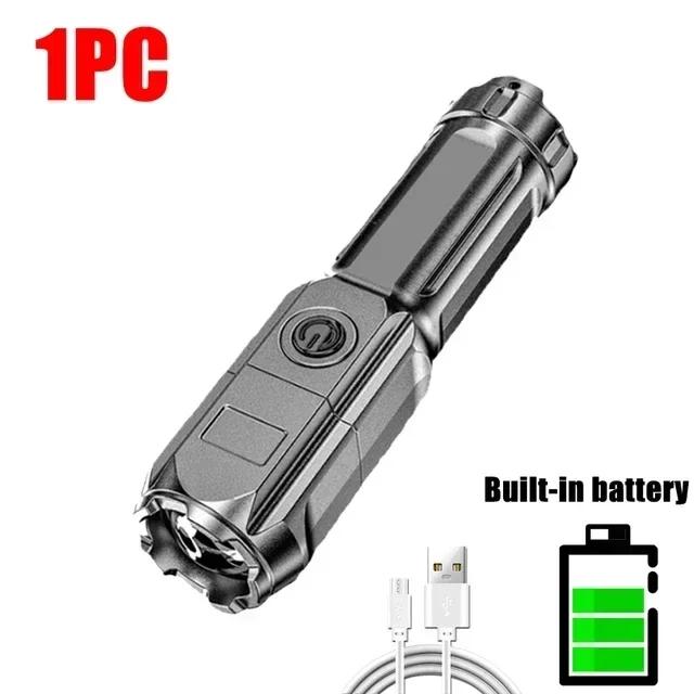 Lanterna LED Recarregável USB 18650 Impermeável com Zoom para Pesca e Caça - 100000 Lumens Tática