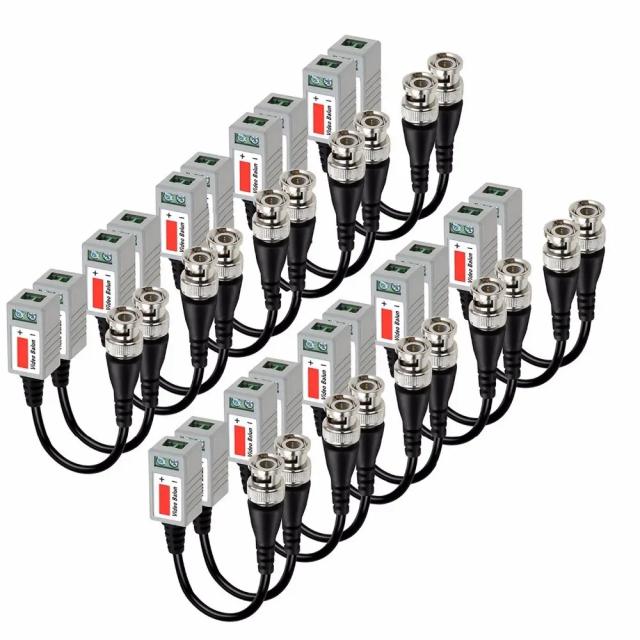 CCTV Balun Passivo 20 Peças Transceptores BNC UTP Alcance 3000 Pés