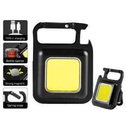 Cob led mini lanterna super brilhante edc chaveiro luz de emergência ao ar livre acampamento bolso lâmpada com cauda ímã saca-rolhas - Image 1