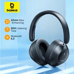 Baseus bass 30 max fone de ouvido sem fio bluetooth 5.3 sobre fones de ouvido com melhoramento de graves 40mm diafragma ultra baixa latência 50h - Image 1