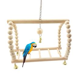 Papagaios brinquedos pássaro balanço exercício escalada playstand pendurado escada ponte de madeira animal de estimação papagaio arara rede pássaro brinquedo com sinos - Image 2