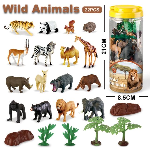Estatuetas realistas de animais selvagens: tigre, panda, zebra, elefante, girafa, urso e leão - 22 figuras de ação para crianças e presentes de brinquedo