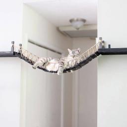 Parede de madeira Cat Tree com Sisal Escada e Plataforma, Escalada Prateleiras, Hammock Bridge, Pet Furniture, Playground para Gatinho - Image 5