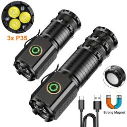 Lanterna de acampamento, lanterna de LED de alta potência, tipo C, USB recarregável, lanterna de bolso portátil - Image 1