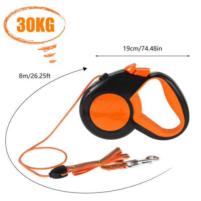 Trela Extensível para Cachorros com Fita Reflexiva, Alça Antiderrapante e Chumbo - Ideal para Passeios com Pets, 8 Metros