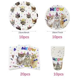 Talheres descartáveis para decoração de festa, gatinho bonito, placas de papel, copos, banner, tema gatos, suprimentos de aniversário para crianças - Image 3