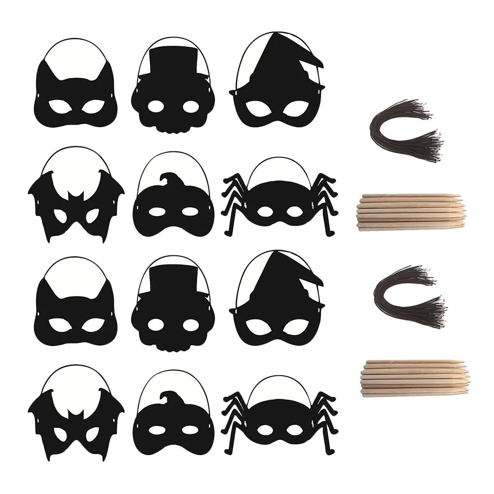 28 peças brinquedos de pintura de arranhões máscaras infantis faça você mesmo lembrancinhas de festa de Halloween artesanato papel arco-íris - Image 1