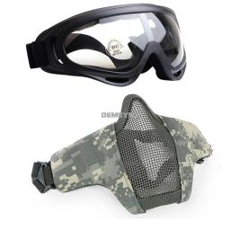 Máscara de tiro óculos resistência ao impacto airsoft combate malha aço máscara proteção tático paintball meia máscara facial conjunto - Image 4