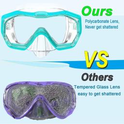 Máscara de snorkel de visão ampla para adultos e crianças, 3 lentes, ajustável, hd, panorâmica, mergulho, mergulho, natação, mergulho - Image 5