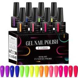 MEET ACROSS 8 Pçs/set Gel Fluorescente Esmalte Verão Primavera Colorido Laser Glitter Nail Art Gel Verniz Manicure Para Unhas - Image 1