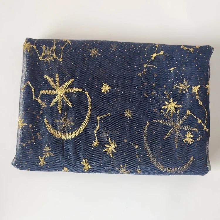 1 metro/lote qualidade fio de ouro bordado gaze tecido estrela lua bordado vestido janela tela sofá colocação material sc428 - Image 1