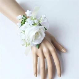 Marfim pulso corsage dama de honra irmãs flor artesanal artificial seda rosa pulseira flores para casamento dança festa decoração - Image 6