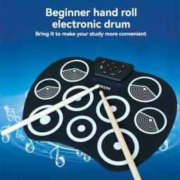 Mão-rolados bateria eletrônica Set com baquetas pedais, bateria portátil Set, interface MIDI, suporta jogos DMX, 9-Pad - Image 5