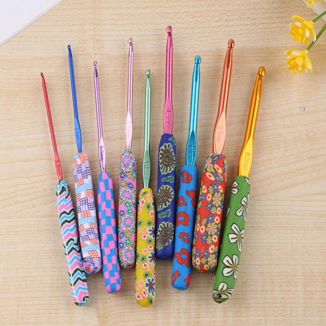 Conjunto de Agulhas de Tricô e Ganchos de Crochê com Alça Cerâmica - 9 Peças de 2 a 6mm para Artesanato DIY
