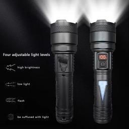 Lanterna LED recarregável super brilhante, Tocha portátil, Ao ar livre, Camping Light, Luz com display elétrico inteligente - Image 4