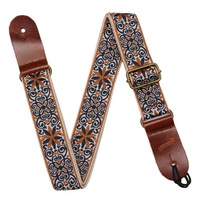 Correia de guitarra vintage floral multicolorida em estilo étnico para guitarra clássica, bandolim e banjo