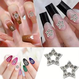 Silver Star Nail Charms com Strass, Shiny 3D Alloy, Heart Nail Jewelry, Y2K Charms para decoração de unhas acrílicas, 10 unid, 20 unid - Image 3
