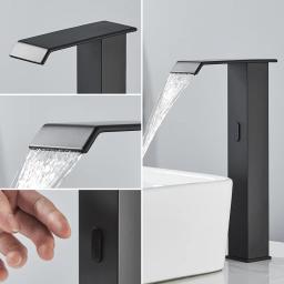 Torneira de cachoeira de sensor inteligente de banho de luxo Torneira misturadora de água quente e fria automática, sem toque, curta, alta grua para banheiro - Image 4