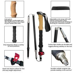 Bastões de trekking de carbono ultraleves, Bastões de caminhada ultraleves, Pólo dobrável, Nodic com bloqueio rápido, 2 peças - Image 3