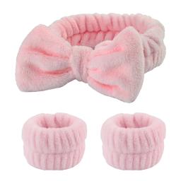 Lavagem de rosto headbands para mulheres coral velo manguito impermeável absorvente pulseiras cabeça banda acessórios para o cabelo conjunto - Image 4