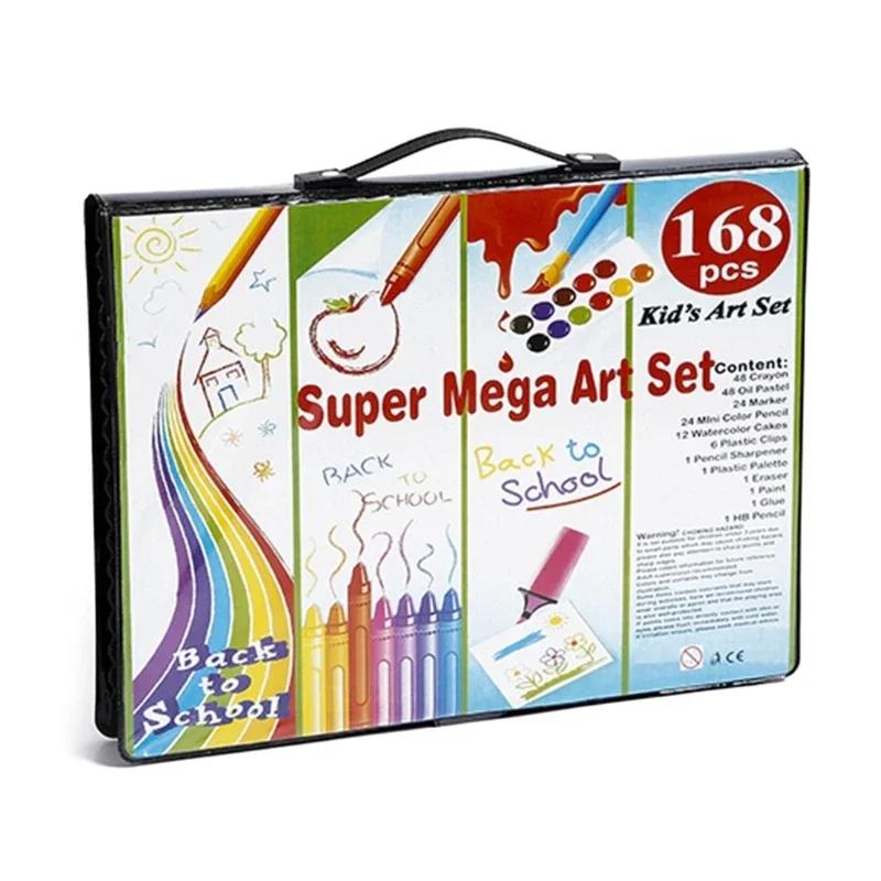 168 pçs crianças desenho caneta arte pintura conjunto esboçar lápis de cor lápis óleo vara guache pigmento cor desenho papelaria - Image 1