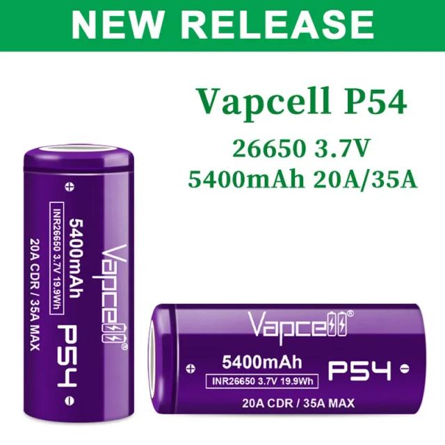 Vapcell original p54 inr 26650 bateria 5400mah capacidade cdr 20a max 35a 3.7v bateria de ferro de lítio para baterias de lanterna