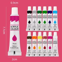 Conjunto de Tinta Acrílica Impermeável para Iniciantes, Arte Suprimentos para Artistas, Pintura DIY em Parede de Lona, Projetos Artesanais, Tubos 9ml, 12 Cores - Image 6
