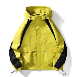 Jaqueta impermeável de alpinismo ao ar livre masculina com capuz, jaqueta solta versátil, cor contraste, moda, primavera e outono - Image 1