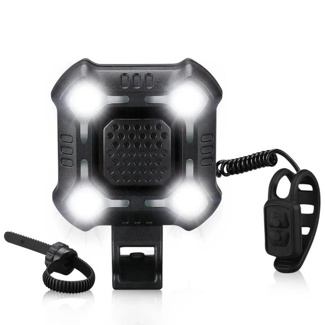 Faróis de Buzina Camluxy 140db para Bicicleta: Lâmpada Elétrica IPX6 à Prova d'Água com 4 LEDs e Carregamento USB, Campainha de Alarme de Segurança