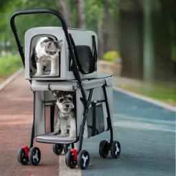 Double Deck Pet Folding Stroller, Ventilação Portáteis Portadores, cão e gato, Pet Products Supplies, Viagem ao ar livre - Image 4