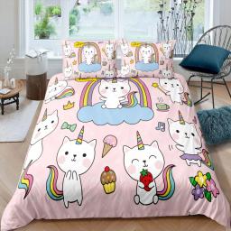 Gato dos desenhos animados conjunto de capa de edredão para animais de estimação gato capa de edredão bonito gatinho neon luz gato conjunto de cama 3d amante do gato colcha capa 2/3pcs - Image 5