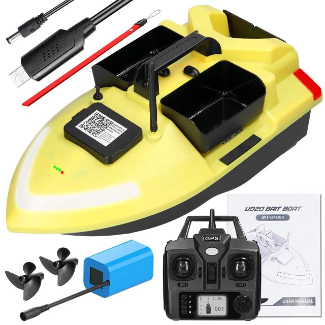 Barco Alimentador GPS RC com Controle Remoto Sem Fio e 4 Recipientes para Carga de 2kg a 500m