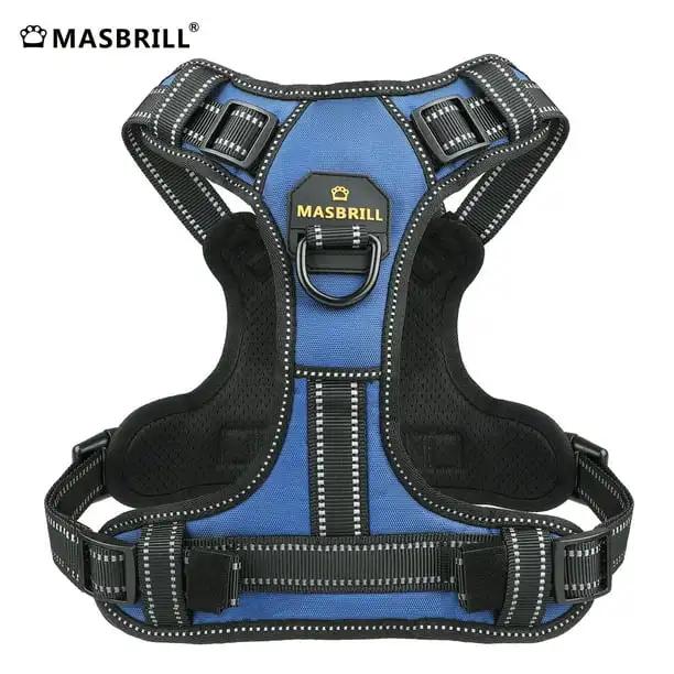 MasbriLL-Nylon Ajustável No Pull Pet Harness, Colete Reflexivo para Cachorro, Chumbo Veicular de Segurança, Caminhada e Corrida, Médio e Grande Safado - Image 1