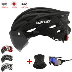 Capacete de mountain bike moldado integralmente com óculos removíveis viseira ajustável masculino feminino ciclismo capacete com luz traseira - Image 1