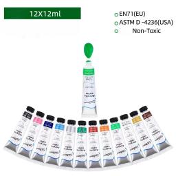 Xin bowen 12ml conjunto de tinta acrílica de 12 cores, tinta colorida para roupas de tecido, desenho de vidro de unhas, pintura à prova d'água, materiais de arte - Image 2