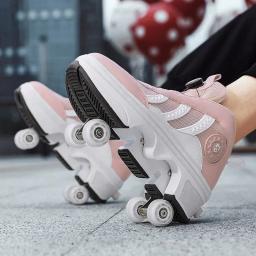 Deformação Roller Skates Sapatos para homens e mulheres, quatro rodas, tênis de corrida de uso duplo, Parkour Roller Sneaker, infantil - Image 3