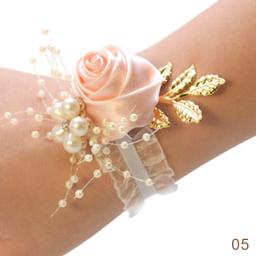 Artificial pérola rosa pulso flores, dama de honra pulseira, corsage, nupcial mão flores, festa de casamento, prom suprimentos, 1pc - Image 4