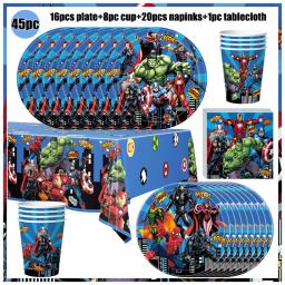 The Avengers Superhero Theme Birthday Party Supplies Kit para Kid, Paper Cup, Guardanapos, Pratos, Talheres, Balões, Decoração - Image 5