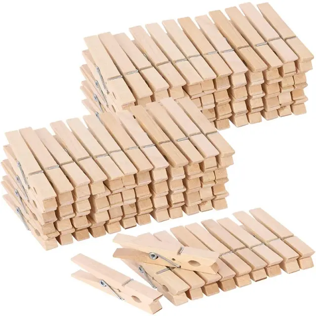 Prendedores de Roupa de Madeira Pesados - Pacote com 100 Unidades de 9cm para Lavanderia e Artesanato