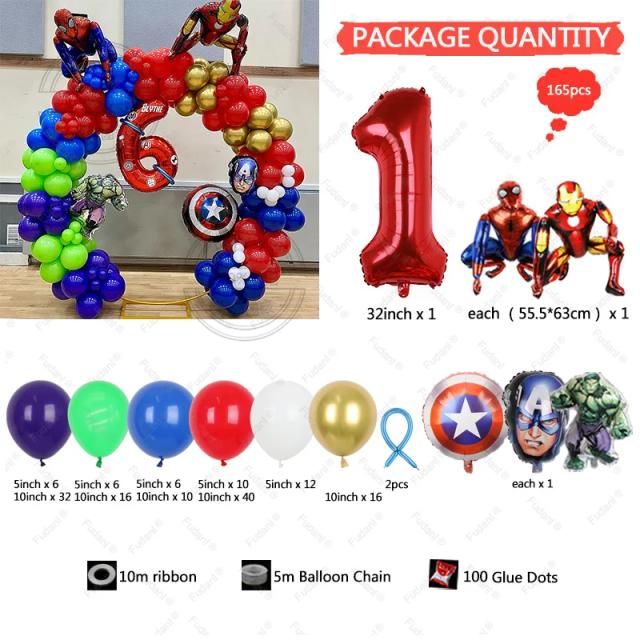 Conjunto de Arcos de Balões Iron Man e Spider Man - Decoração para Festas de Aniversário, Chá de Bebê e Revelação de Gênero - 165 Peças