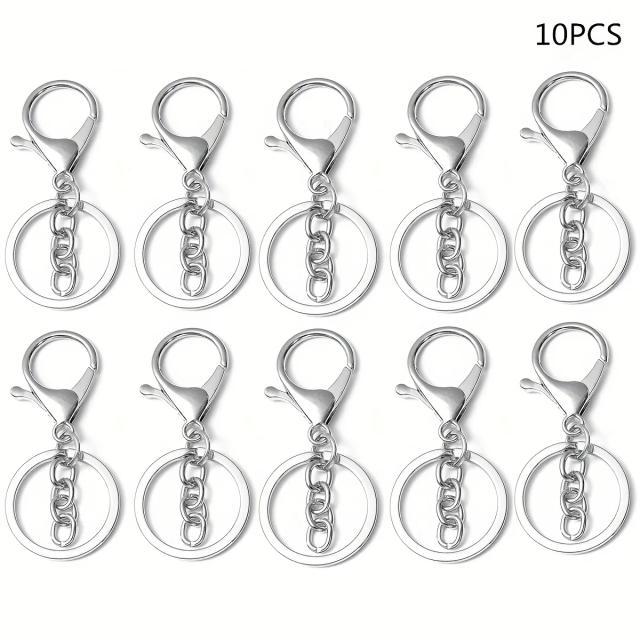 Conjunto de 10 Fechos Lagosta de Metal com Corrente e Gancho Giratório para Criação de Joias e Acessórios de Chaveiro DIY