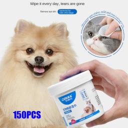 Pet olho lágrima mancha removedor toalhetes, sem irritação, orelha limpeza, grooming suprimentos, 150pcs - Image 4