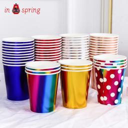 Copo de papel descartável, polpa de madeira crua, rádio espessado, festa, casamento, aniversário, talheres descartáveis, 9 oz, 250ml, 10Pcs - Image 1