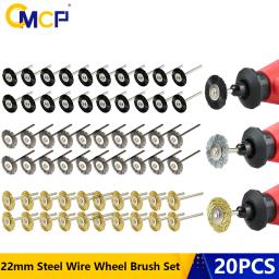Cmcp conjunto de escova de discos de aço 22mm, 20 peças, fio de aço, conjunto para polimento de metal, escova rotativa de haste 3.0mm, ferramenta rotativa de polimento dremel - Image 1