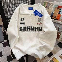 Polo de hip-hop americano com zíper impresso em letras personalizadas na moda, blusa casual solta para casal, outono e inverno - Image 1