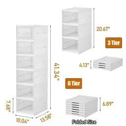 6 camadas dobrável sapato rack organizador transparente tackie caixa dobrável casa tênis de armazenamento empilhável sapatos armário para armário - Image 6