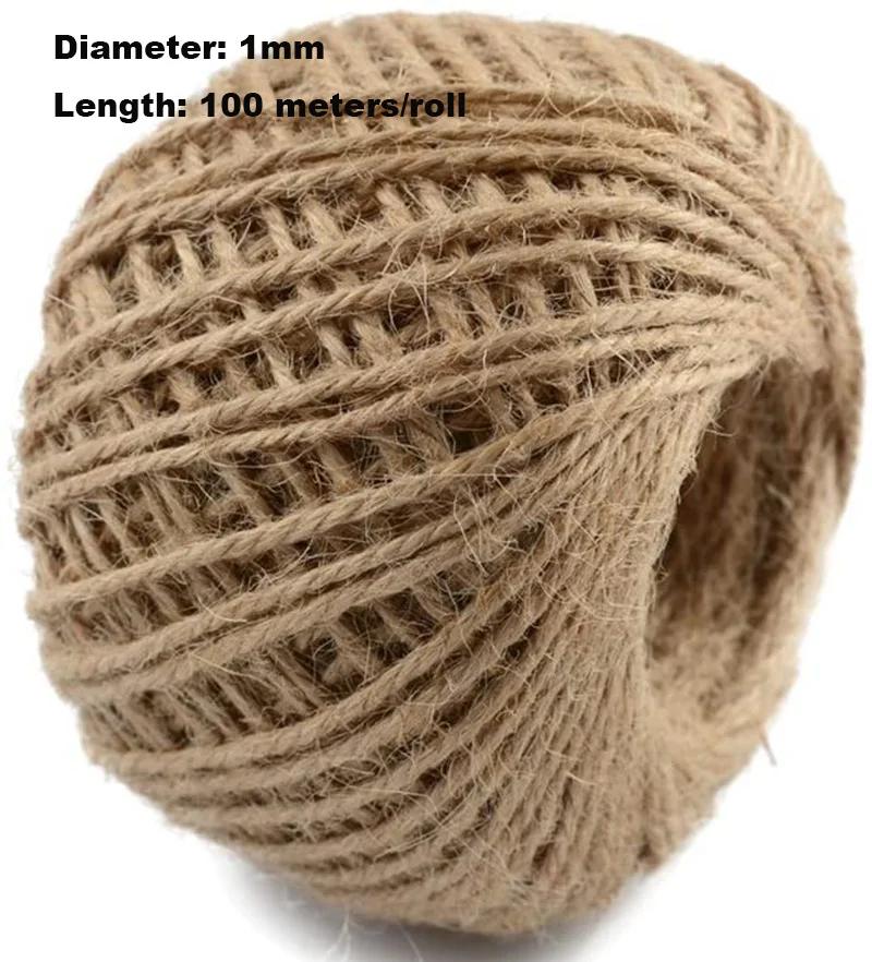 Corda de juta Vintage natural para artesanato DIY, barbante serapilheira, corda, embrulho, juta, cânhamo, jardinagem, decoração de casamento, 1mm, 2mm - Image 1