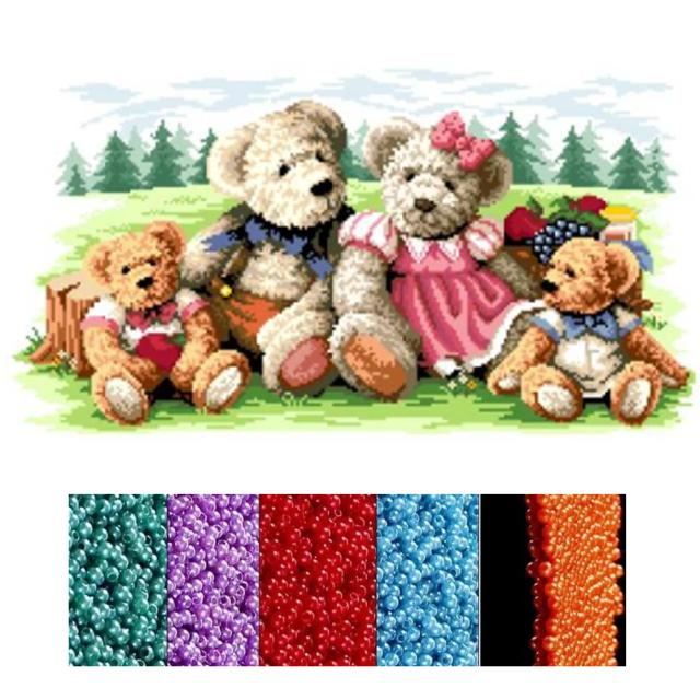 Conjunto de Artesanato Urso em Beadwork: Kits DIY com Patches e Contas de 3mm para Bordado em Tecido
