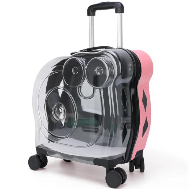 Mala de Rolamento Transparente para Pequenos Animais - Pet Trolley Bag Estilosa e Funcional para Viagens com Cães e Gatos