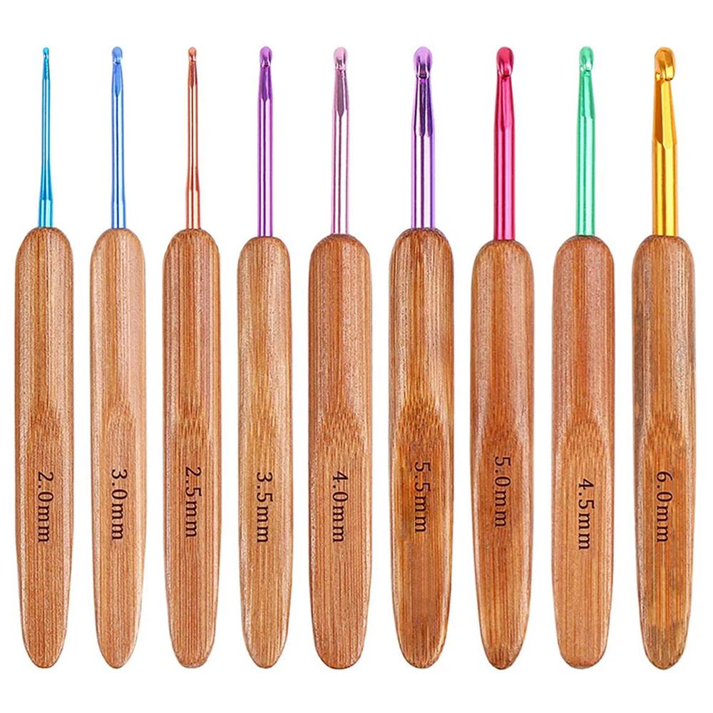 9Pcs Bambu Agulhas De Tricô Set Crochet Ganchos 2-6mm Crochet para Weave Fio Handle Agulhas De Costura Ferramenta Knitting Crochet Kit - Image 1